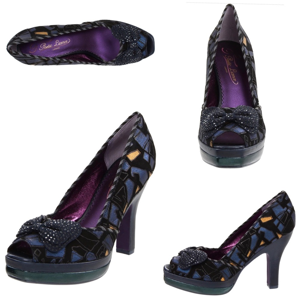 Poetic License by Irregular Choice Peek A Boo Love Peep-Toe Pumps w/ Studded Bow